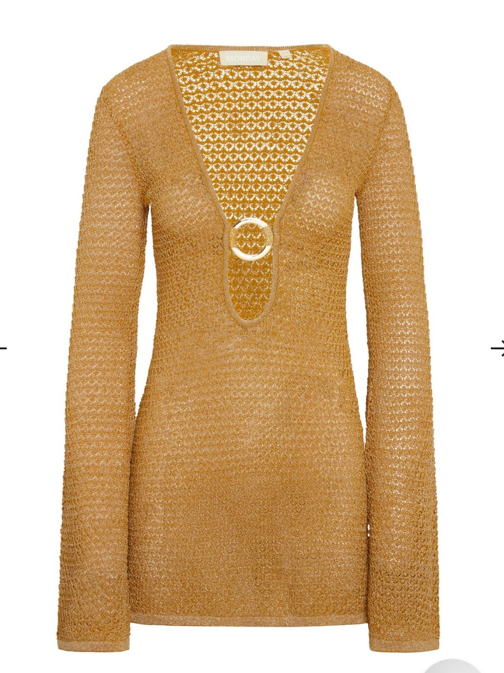 Monday Swimwear Montego Mini Dress Gold Metallic Cover Up Size M